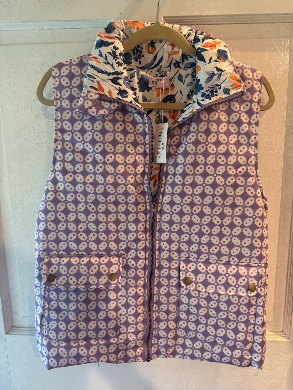 Sophisticate Reversible Lavender Printed Puffer Vest
